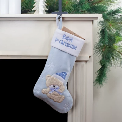 Northlight Baby's 1st Christmas Embroidered Teddy Bear Stocking - 19" - Blue And White 3 Northlight Baby's 1st Christmas Embroidered Teddy Bear Stocking - 19" - Blue And White