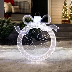 LuxenHome 3Ft Lighted Ornament & Snowflake Wreath, Silver & White Outdoor Christmas Decoration -Northlight Shop GUEST 62abdd5b bdaa 47bc 8056 43fee8d3afa0