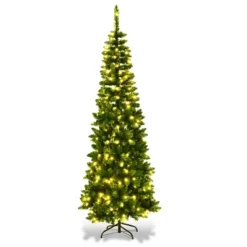 Costway 6.5ft Pre-Lit Hinged Pencil Christmas Tree 250 White Lights