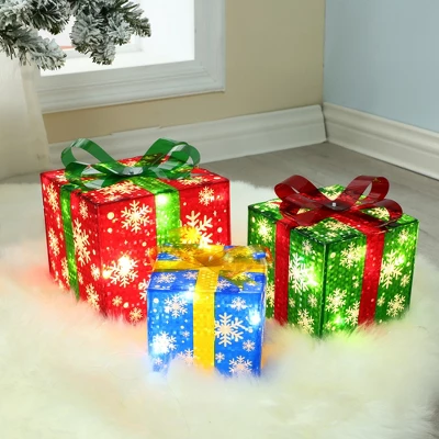 LuxenHome Set Of 3 Colored Presents Lighted Holiday Decoration Multi-Color 6 LuxenHome Set Of 3 Colored Presents Lighted Holiday Decoration Multi-Color - Image 4