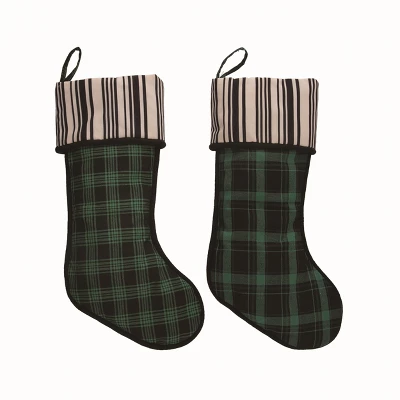 Transpac Fabric Plaid Christmas Stocking Set Of 2 Holiday Home Decorations Polyester 3 Transpac Fabric Plaid Christmas Stocking Set Of 2 Holiday Home Decorations Polyester