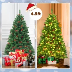 Costway 4.5Ft6.5Ft7.5Ft Pre-lit Hinged Christmas Tree W/ Pine Cones Red Berries And 300450450 LED Lights -Northlight Shop GUEST 7fc60133 2c16 42ce ad50 91f59bb2ac31
