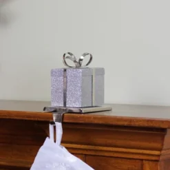 Northlight 5.5" Silver Glitter Gift Box With Bow Christmas Metal Stocking Holder -Northlight Shop GUEST 8223becd 209c 4301 a1df 561508b03b32