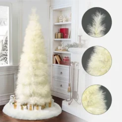 LuxenHome 6Ft Holiday Slim Artificial Pampas Grass Tree In Natural Ivory Beige