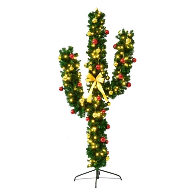 Costway Pre-Lit Cactus Christmas Tree 7Ft LED Lights Ball Ornaments 3 Costway Pre-Lit Cactus Christmas Tree 7Ft LED Lights Ball Ornaments