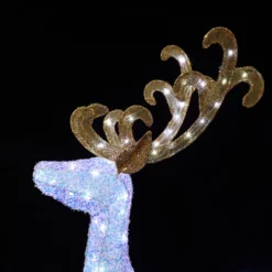 LuxenHome 2-Piece White Reindeer And Sleigh With Silver Bow And Ornaments Outdoor Holiday Decoration With Lights White, Multi, Silver, Brown -Northlight Shop GUEST 87671af3 268d 4a51 96e1 6c1b0125785d