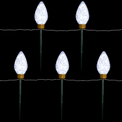 Northlight LED Lighted C9 Style Christmas Pathway Lawn Stakes - 8'- Clear - 5ct 4 Northlight LED Lighted C9 Style Christmas Pathway Lawn Stakes - 8'- Clear - 5ct - Image 2