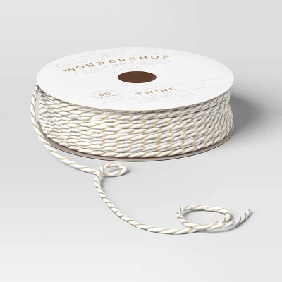 90' Christmas Fabric Ribbon Gold/White Striped Twine - Wondershop™ 4 90' Christmas Fabric Ribbon Gold/White Striped Twine - Wondershop™ - Image 2