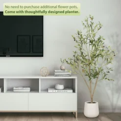 5FT 6FT 7FT Artificial Olive Tree Faux Olive Plant Realistic Leaves Silk Tree With White Pot For Home Office Decor, Interior Outdoor Decoration -Northlight Shop GUEST a3bd0a55 0d50 4ccb 8436 6f913e8943dd