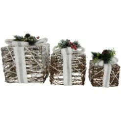 Northlight LED Lighted Gift Boxes With Pine And Berries Christmas Decorations - 9.75" - Set Of 3 -Northlight Shop GUEST a7d06f52 c918 4db6 a50c 924617c81a22
