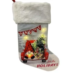 Season's Designs 19" Holiday Gnome In Red Truck Christmas Stocking With LED Lights Battery Operated, Multicolored Indoor Decor, Requires 2 AA -Northlight Shop GUEST a84fe774 7355 412a 9517 52a0f0c510d5
