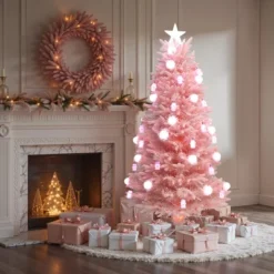 LuxenHome 6Ft Pink Cherry Blossom Christmas Tree With Fiber Optic Lights & Snowman Star Topper -Northlight Shop GUEST a922590f 5c24 430b b929 0d71b27302ef