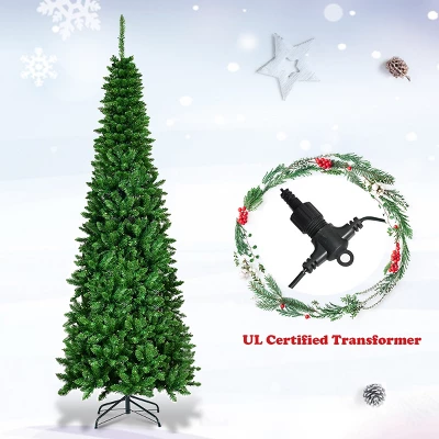 Costway 6.5ft Pre-Lit Hinged Pencil Christmas Tree 250 White Lights 9 Costway 6.5ft Pre-Lit Hinged Pencil Christmas Tree 250 White Lights - Image 7