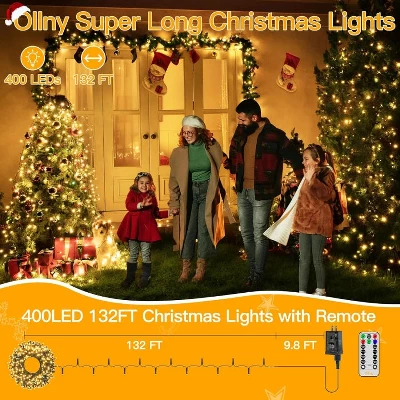 Ollny 400 LED Warm White Christmas Lights (Green Cable, Plug In, 8 Modes) 3 Ollny 400 LED Warm White Christmas Lights (Green Cable, Plug In, 8 Modes)
