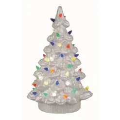 Transpac Ceramic Light Up White Nostalgic Tree Set Of 2 Christmas Home Decorations For Festive Decor