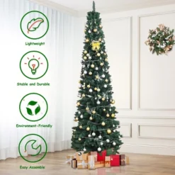 Costway 9FT Pencil Christmas Tree Slim Xmas Tree For Indoor Outdoor Decoration Green -Northlight Shop GUEST b3e49996 ae6a 4899 884f 4c12d735cf42
