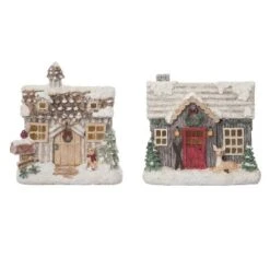 Transpac Resin Light Up Cozy Cabin Decor Set Of 2 - Christmas Decorative Objects For Festive Home Accents