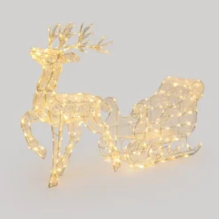 LuxenHome 2-Piece Lighted Reindeer And Sleigh Christmas Yard Decoration, Outdoor Holiday Set With Timer White -Northlight Shop GUEST b70ccae8 1e3e 4fc7 9657 570d51ca96c3