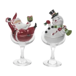 Transpac Resin Cocktail Santa And Snowman Set Of 2 Christmas Home Decorations For Festive Cheer