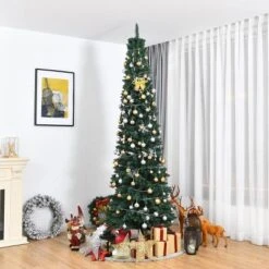 Costway 9FT Pencil Christmas Tree Slim Xmas Tree For Indoor Outdoor Decoration Green