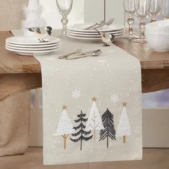 Saro Lifestyle Embroidered Christmas Trees Table Runner -Northlight Shop GUEST bcae3a28 c12e 436c 952d cc1317947d91