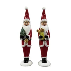Transpac Resin Glossy Santa Figurines Set Of 2 Christmas Decor For Tabletop Indoor Use Holiday Cheer Gift Giving