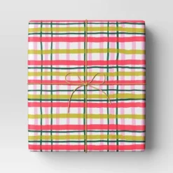 30” 20 Sq Ft Christmas Roll Wrap Pink/Green Plaid - Wondershop™