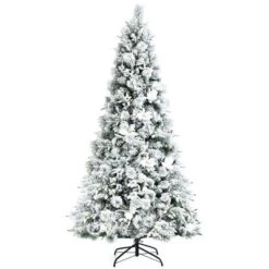 Costway 5ft/6ft/7ft/8ft Snow Flocked Hinged Christmas Tree W/ Berries & Poinsettia Flowers -Northlight Shop GUEST c58427a7 51b5 4402 83fc 846a06d3f010