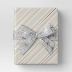 30” 25 Sq Ft Christmas Roll Wrap Blush/White/Gold Diagonal Stripes - Wondershop™