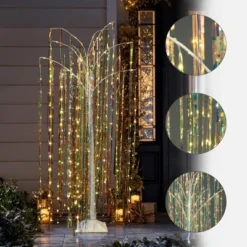 LuxenHome 6Ft White Willow Artificial Tree With 10 Pre-Lit Branches Multicolored
