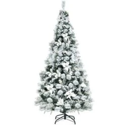 Costway 5ft/6ft/7ft/8ft Snow Flocked Hinged Christmas Tree W/ Berries & Poinsettia Flowers -Northlight Shop GUEST cc14ae70 8891 43a2 ad81 1c45fba20f55