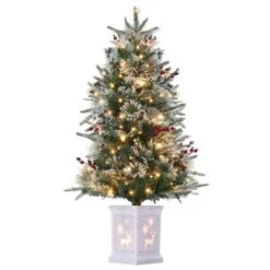 3ft Small Christmas Tree Pre-Lit Artificial Christmas Tree With 78 Led Lights, Snow Flocked Xmas Tree W/Base, Timer Function, Battery Operated -Northlight Shop GUEST cc1777ca 5b05 4e07 b4af fbb09cbac0f1
