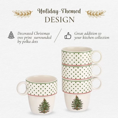 Spode Christmas Tree Polka Dot Stackable Mugs, Set Of 4 - Festive 10oz Mugs, Dishwasher, Microwave, Freezer Safe - Fine Earthenware Holiday Mugs 4 Spode Christmas Tree Polka Dot Stackable Mugs, Set Of 4 - Festive 10oz Mugs, Dishwasher, Microwave, Freezer Safe - Fine Earthenware Holiday Mugs - Image 2