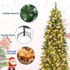 Pre-Lit Slim Christmas Tree With Warm White Lights, Pine Cones & Metal Stand — Weather-Resistant PVC Tips, 6/7.5/9/12 Ft -Northlight Shop GUEST cc9c6f6e 97dc 4f4b 8bef b9defcb0cca9