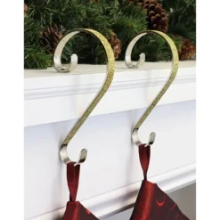 2ct Stocking Holder Gold Glitter - Stocking Scrolls