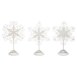 Transpac Set Of 3 Metal Snowflake Tree Toppers Elegant White Christmas Decorations For Indoor Holiday Decor