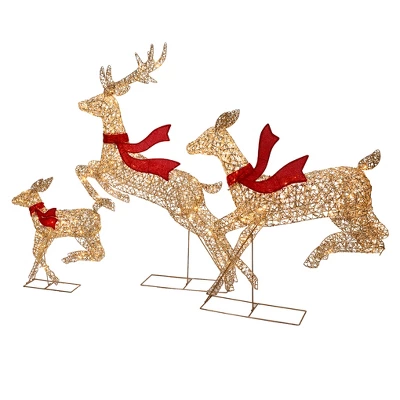 LuxenHome 3-Piece Champagne Gold PET Running Deer Family Outdoor Holiday Decoration With Lights Brown, Red 8 LuxenHome 3-Piece Champagne Gold PET Running Deer Family Outdoor Holiday Decoration With Lights Brown, Red - Image 6