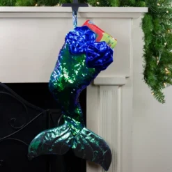 Northlight 24" Green And Black Sequined Iridescent Mermaid Christmas Stocking