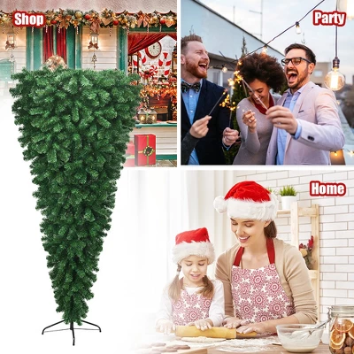 Costway 7Ft Unlit Upside Down Artificial Christmas Tree With 1000 Branch Tips Holiday 9 Costway 7Ft Unlit Upside Down Artificial Christmas Tree With 1000 Branch Tips Holiday - Image 7