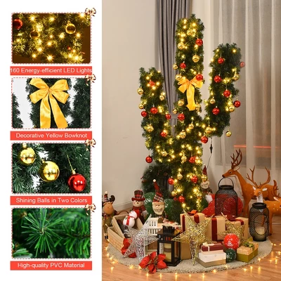 Costway Pre-Lit Cactus Christmas Tree 7Ft LED Lights Ball Ornaments 5 Costway Pre-Lit Cactus Christmas Tree 7Ft LED Lights Ball Ornaments - Image 3