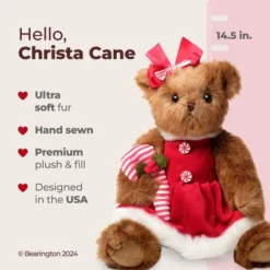 Bearington Christa Cane Stuffed Animal, 14.5 Inch, Christmas Teddy Bear Plush Decoration, For Ages 3-14 -Northlight Shop GUEST daa27d58 1c2f 4f24 b0da 8d079f7c6510