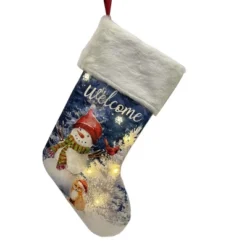 Season's Designs 19-Inch Welcome Snowman With Scarf And Knit Hat Forest Christmas Stocking With LED Lights, Battery Operated, Multicolored Indoor -Northlight Shop GUEST e1d2844b 5c66 4266 899b 7a3302401df3