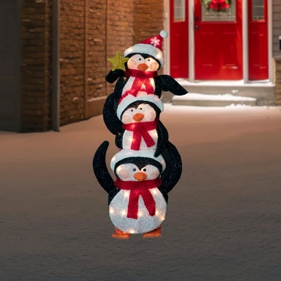 Northlight 41" Lighted Stacked Penguin Family Outdoor Christmas Decoration 3 Northlight 41" Lighted Stacked Penguin Family Outdoor Christmas Decoration
