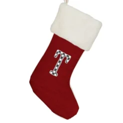 Personalization Mall Farmhouse Initial Red Christmas Stocking, Ivory Faux Fur -Northlight Shop GUEST e29a12e8 d9d0 49c8 87fd 4639c563eeab