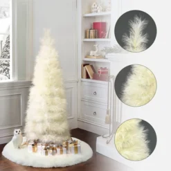 LuxenHome 5Ft Holiday Slim Artificial Pampas Grass Tree In Natural Ivory Beige