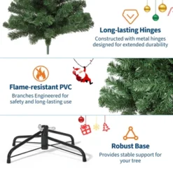 Artificial Christmas Tree, Unlit Full Classic Spruce Xmas Tree With 1450 PVC Branch Tips, Easy To Assemble With Hinge, Metal Foldable Base -Northlight Shop GUEST edd62504 857b 4c14 b195 af1f2ef48f48