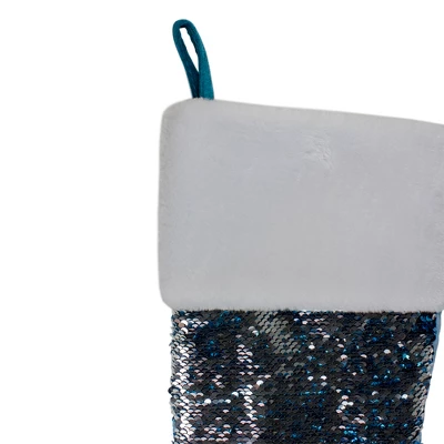 Northlight 22.75" Sky Blue And Silver Reversible Sequined Christmas Stocking With Faux Fur Cuff 6 Northlight 22.75" Sky Blue And Silver Reversible Sequined Christmas Stocking With Faux Fur Cuff - Image 4