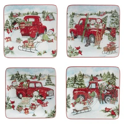 16pc Red Truck Snowman Dinnerware Set - Certified International 4 16pc Red Truck Snowman Dinnerware Set - Certified International - Image 2