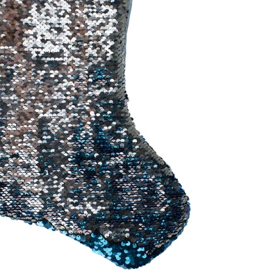 Northlight 22.75" Sky Blue And Silver Reversible Sequined Christmas Stocking With Faux Fur Cuff 5 Northlight 22.75" Sky Blue And Silver Reversible Sequined Christmas Stocking With Faux Fur Cuff - Image 3