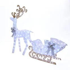 LuxenHome 2-Piece White Reindeer And Sleigh With Silver Bow And Ornaments Outdoor Holiday Decoration With Lights White, Multi, Silver, Brown -Northlight Shop GUEST f45a5f61 f958 4428 b27c 044752801559
